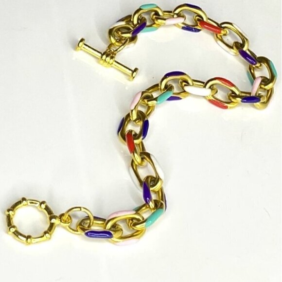 Daphne & Tom Jewelry - Gold PVD Plated Stainless Steel Enamel Cable Chain Bracelet
